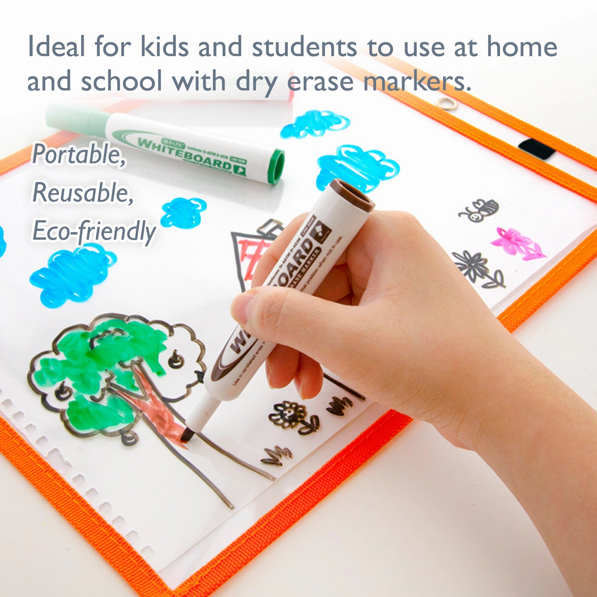 Reusable Dry Erase Pockets with Marker Holder (10/Pack)