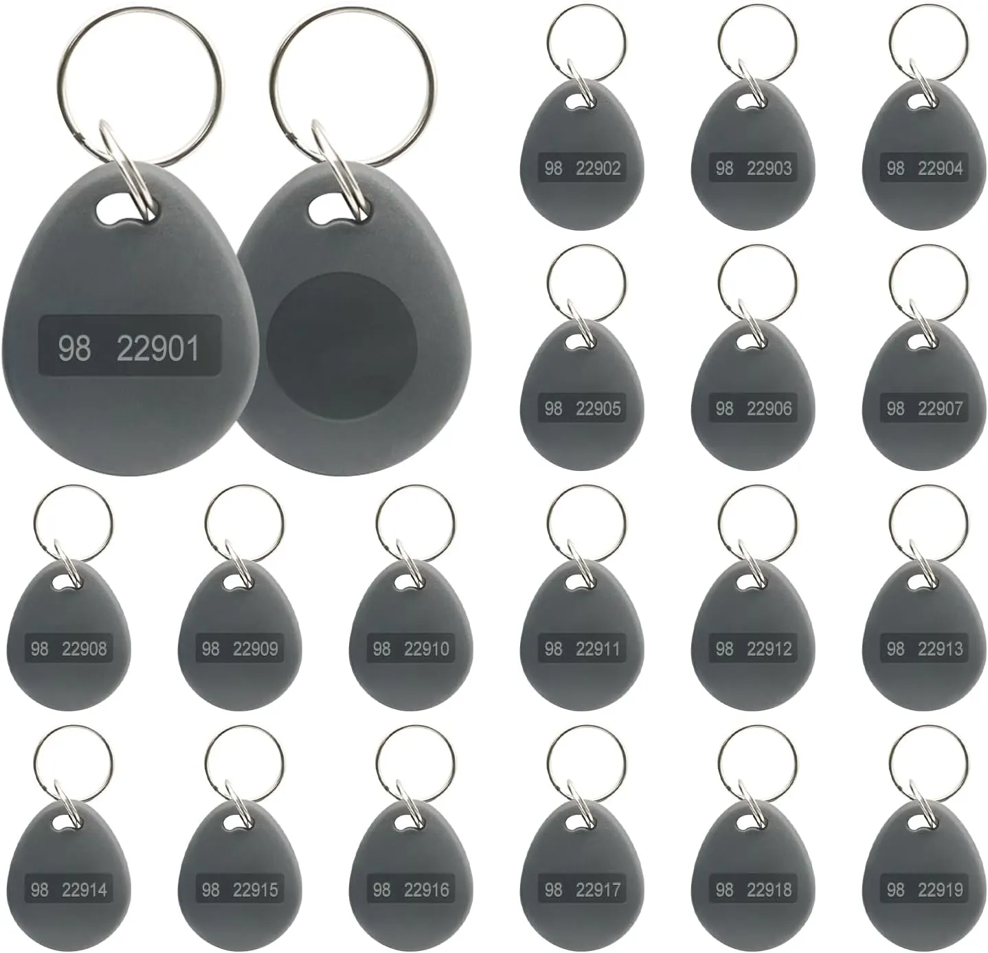 RFID Key Fobs Writable, Thin 26 Bit Proximity Key Fobs Fit for Prox Key ISO-Prox 1346 1386 1326 H10301 Format Readers, Works with The Vast Majority of Access Control Systems Grey (50 pcs)