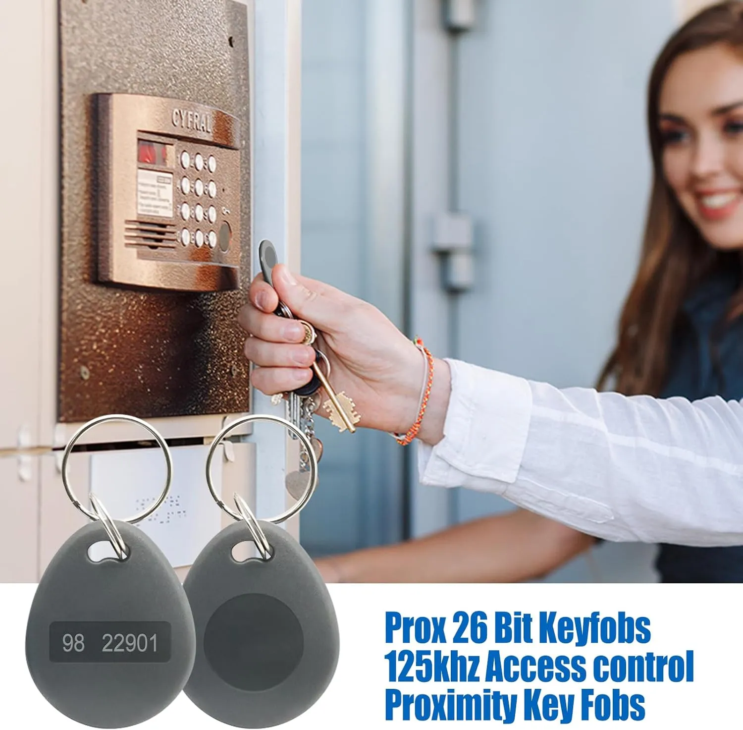 RFID Key Fobs Writable, Thin 26 Bit Proximity Key Fobs Fit for Prox Key ISO-Prox 1346 1386 1326 H10301 Format Readers, Works with The Vast Majority of Access Control Systems Grey (50 pcs)