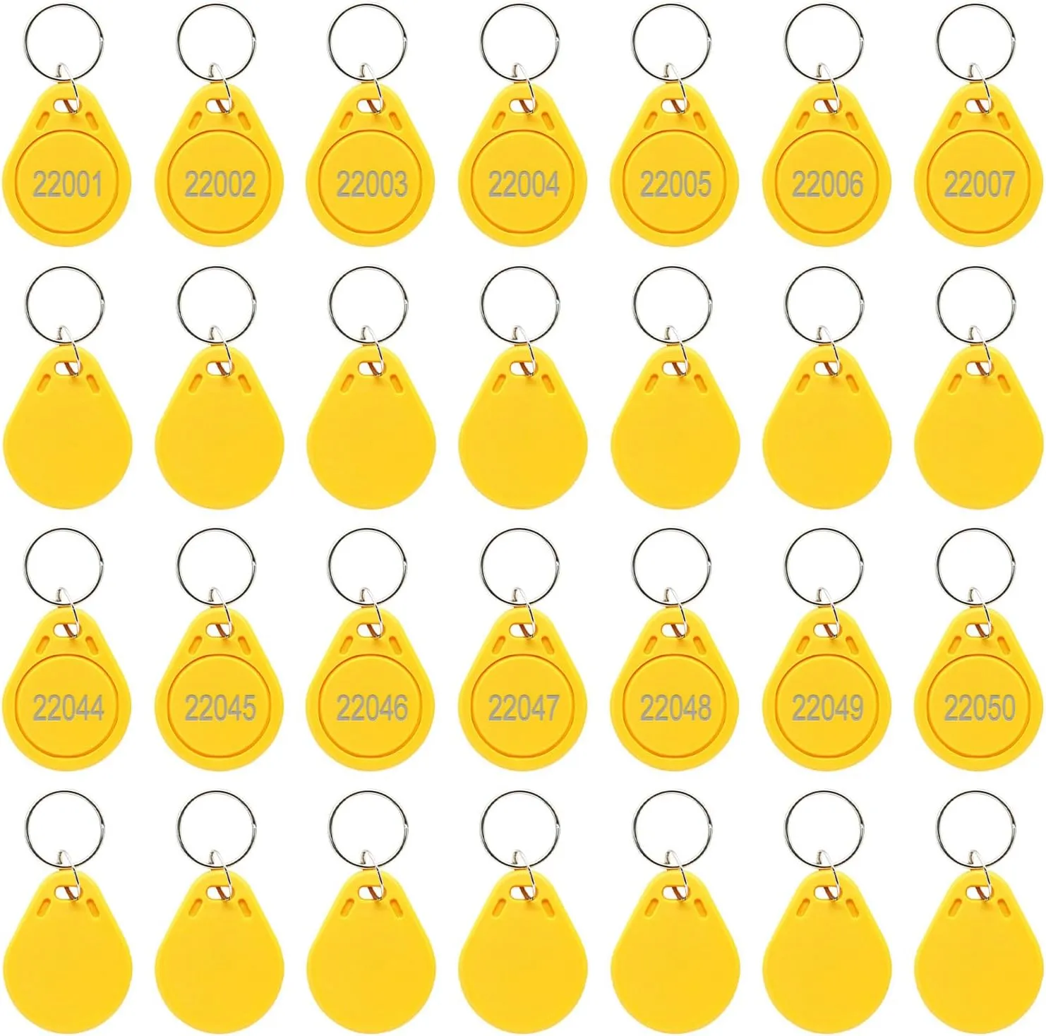 RFID Key Fobs Writable, Thin 26 Bit Proximity Key Fobs Fit for Prox Key ISO-Prox 1346 1386 1326 H10301 Format Readers, Works with The Vast Majority of Access Control Systems Yellow (50 Pcs)