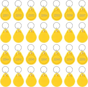 RFID Key Fobs Writable, Thin 26 Bit Proximity Key Fobs Fit for Prox Key ISO-Prox 1346 1386 1326 H10301 Format Readers, Works with The Vast Majority of Access Control Systems Yellow (50 Pcs)