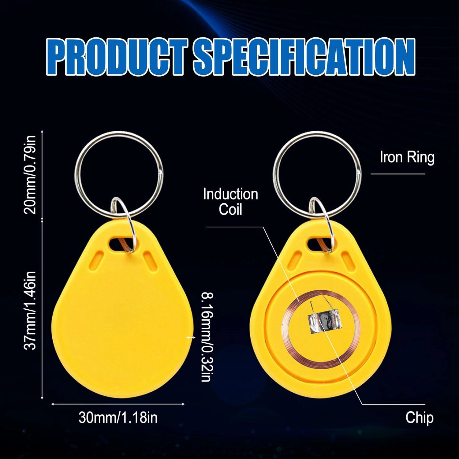 RFID Key Fobs Writable, Thin 26 Bit Proximity Key Fobs Fit for Prox Key ISO-Prox 1346 1386 1326 H10301 Format Readers, Works with The Vast Majority of Access Control Systems Yellow (50 Pcs)