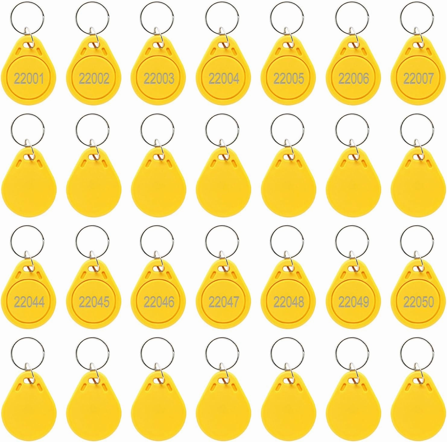 RFID Key Fobs Writable, Thin 26 Bit Proximity Key Fobs Fit for Prox Key ISO-Prox 1346 1386 1326 H10301 Format Readers, Works with The Vast Majority of Access Control Systems Yellow (50 Pcs)