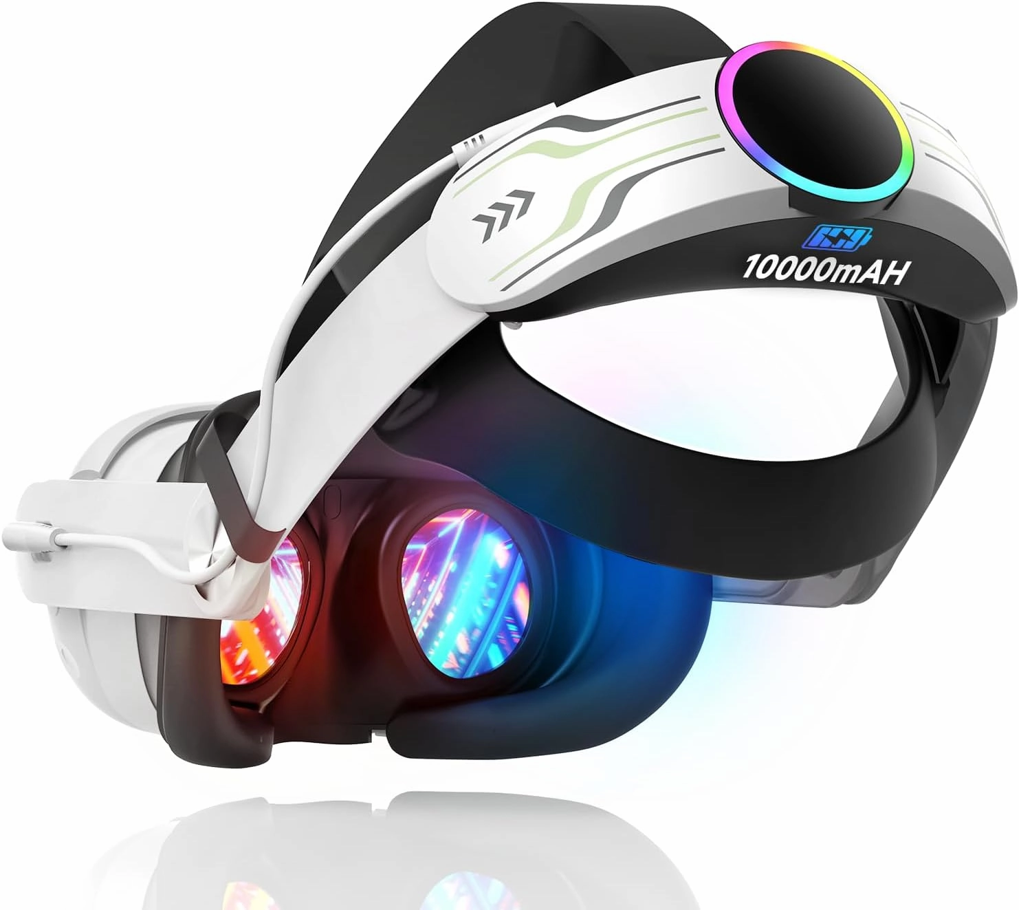 RGB Head Strap with Battery for Meta/Oculus Quest 3/Quest 3S, 10000mAh Battery Pack for Extended 8H of Playtime, Fast Charging VR Power, Adjustable Elite Strap Enhanced Support and Balance in VR