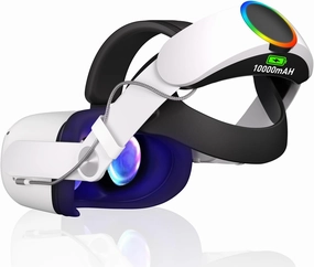RGB Head Strap with Battery for Oculus Quest 2, 10000mAh Battery Pack for Extended 8 Hrs of Playtime, Fast Charging VR Power, Adjustable Elite Strap Enhanced Support and Balance in VR
