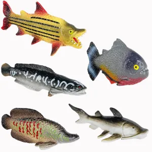 River Monster Collection Toy Fish Set With Collector Case | Piranha | Arapaima | Goliath Tigerfish | Giant Snakehead | Goonch Catfish Toy Miniature Figurine Fish by Toy Fish Factory