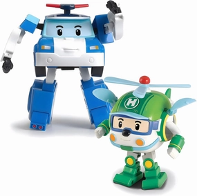 Robocar Poli 4" Transforming Robot - 2pcs Bundle(Poli, Helly) – Emergency Vehicle Action Figures | Rescue Team Playset Gift for Boys & Girls Ages 1–5