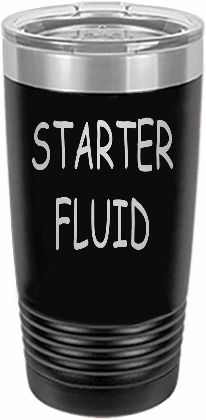 Rogue River Tactical Funny Starter Fluid Large 20 Ounce Travel Tumbler Mug Cup w/Lid Vacuum Insulated Hot or Cold Sarcastic Dad Father For Men Him (Black)
