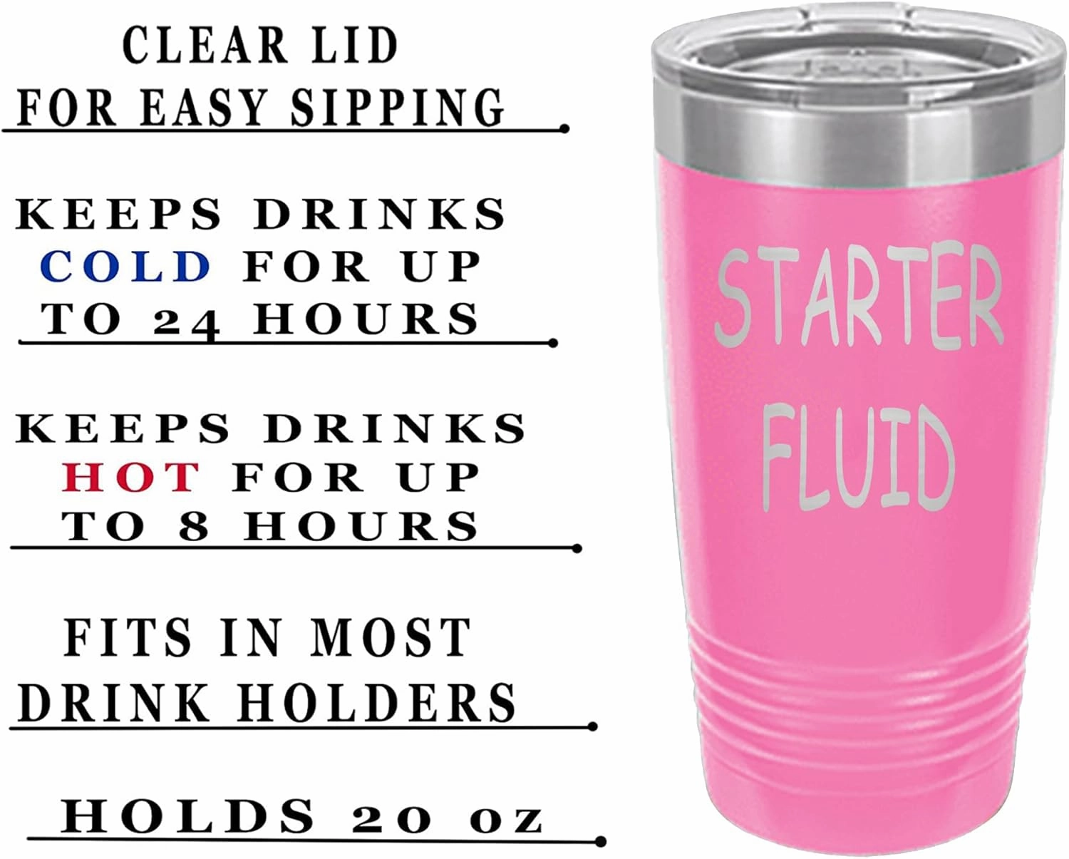 Rogue River Tactical Funny Starter Fluid Large 20 Ounce Travel Tumbler Mug Cup w/Lid Vacuum Insulated Hot or Cold Sarcastic Dad Father For Men Him (Pink)