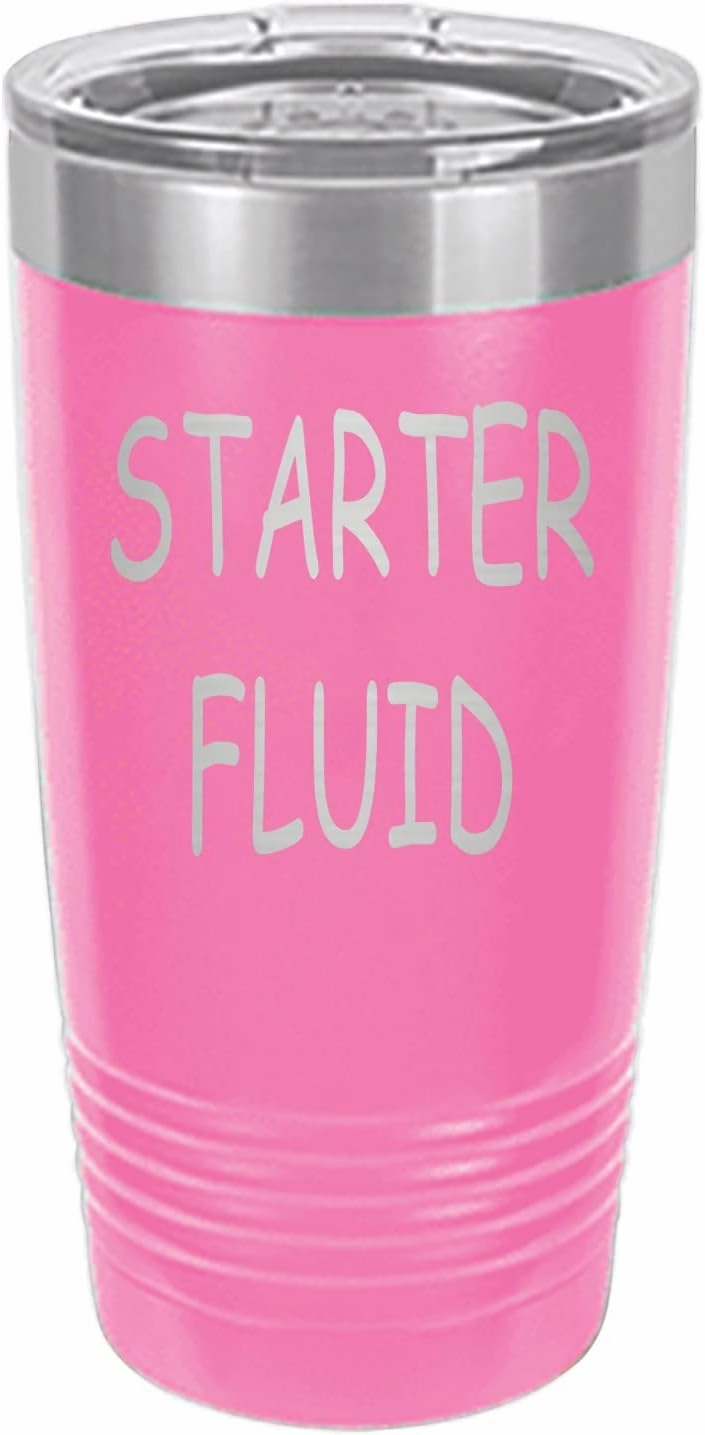 Rogue River Tactical Funny Starter Fluid Large 20 Ounce Travel Tumbler Mug Cup w/Lid Vacuum Insulated Hot or Cold Sarcastic Dad Father For Men Him (Pink)