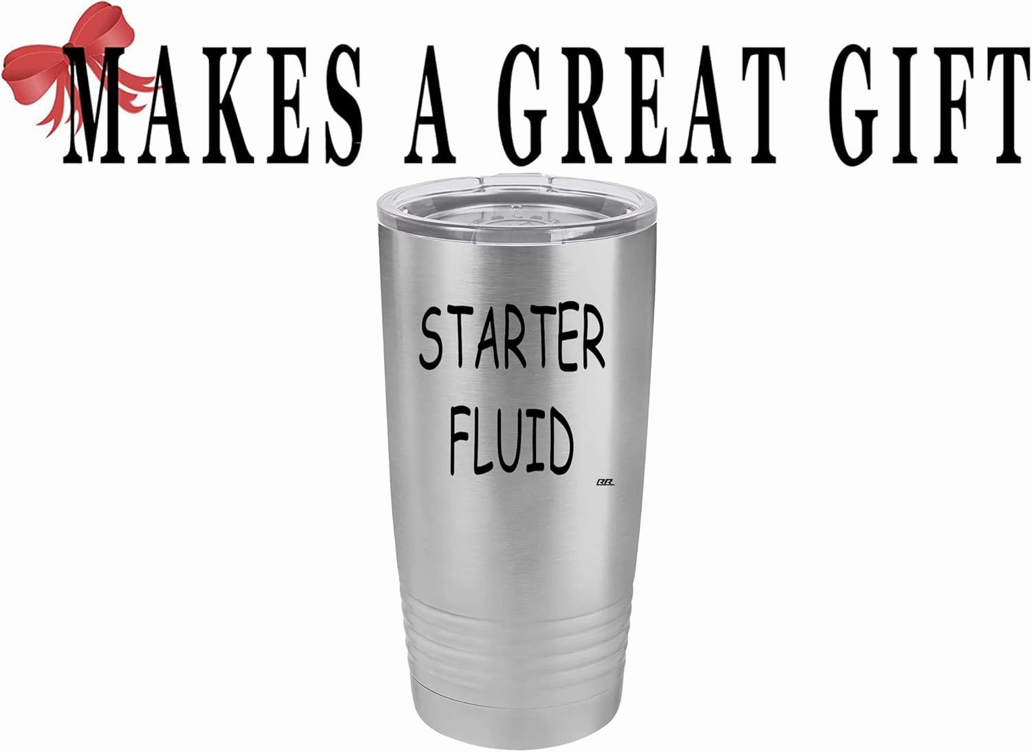 Rogue River Tactical Funny Starter Fluid Large 20 Ounce Travel Tumbler Mug Cup w/Lid Vacuum Insulated Hot or Cold Sarcastic Dad Father For Men Him (Silver)
