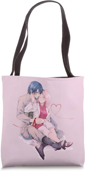 Romantic Anime Couple with Ruby Ring: SasuSaku Love Story Tote Bag