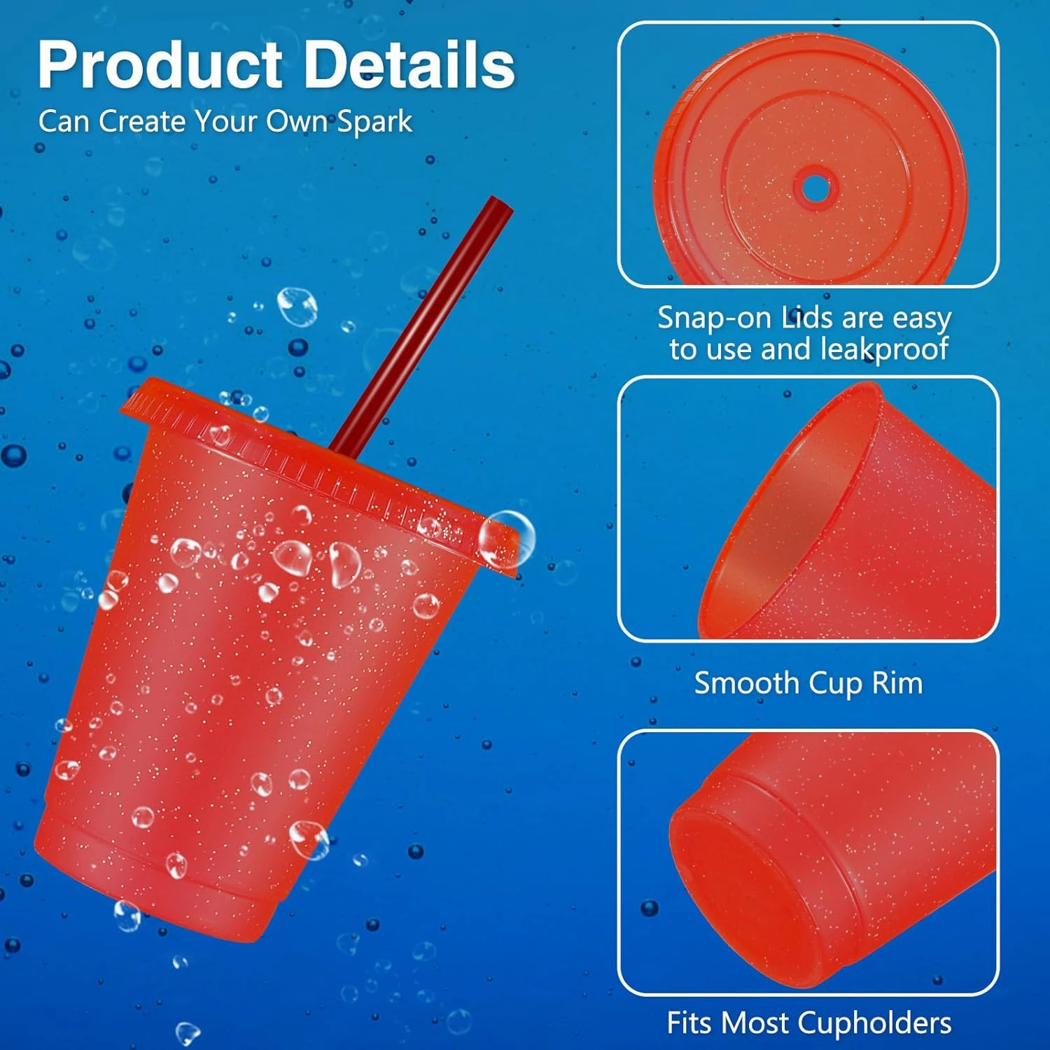 Rtteri 30 Pieces Reusable Cups with Lids and Straws 16 oz Glitter Iced Coffee Tumbler Plastic Travel Mug Cup for Smoothie Juices Christmas Parties Birthdays, Flamingo Party Bachelor Party(Red)