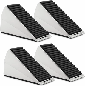 Rubber Door Stopper Wedge - 4 Pack Stainless Steel Heavy Duty Outdoor Door Stopper for Any Door, with Adjustable Height, Wave Pattern, Non-Slip Rubber Base, Spring Loaded and Multi-Angle
