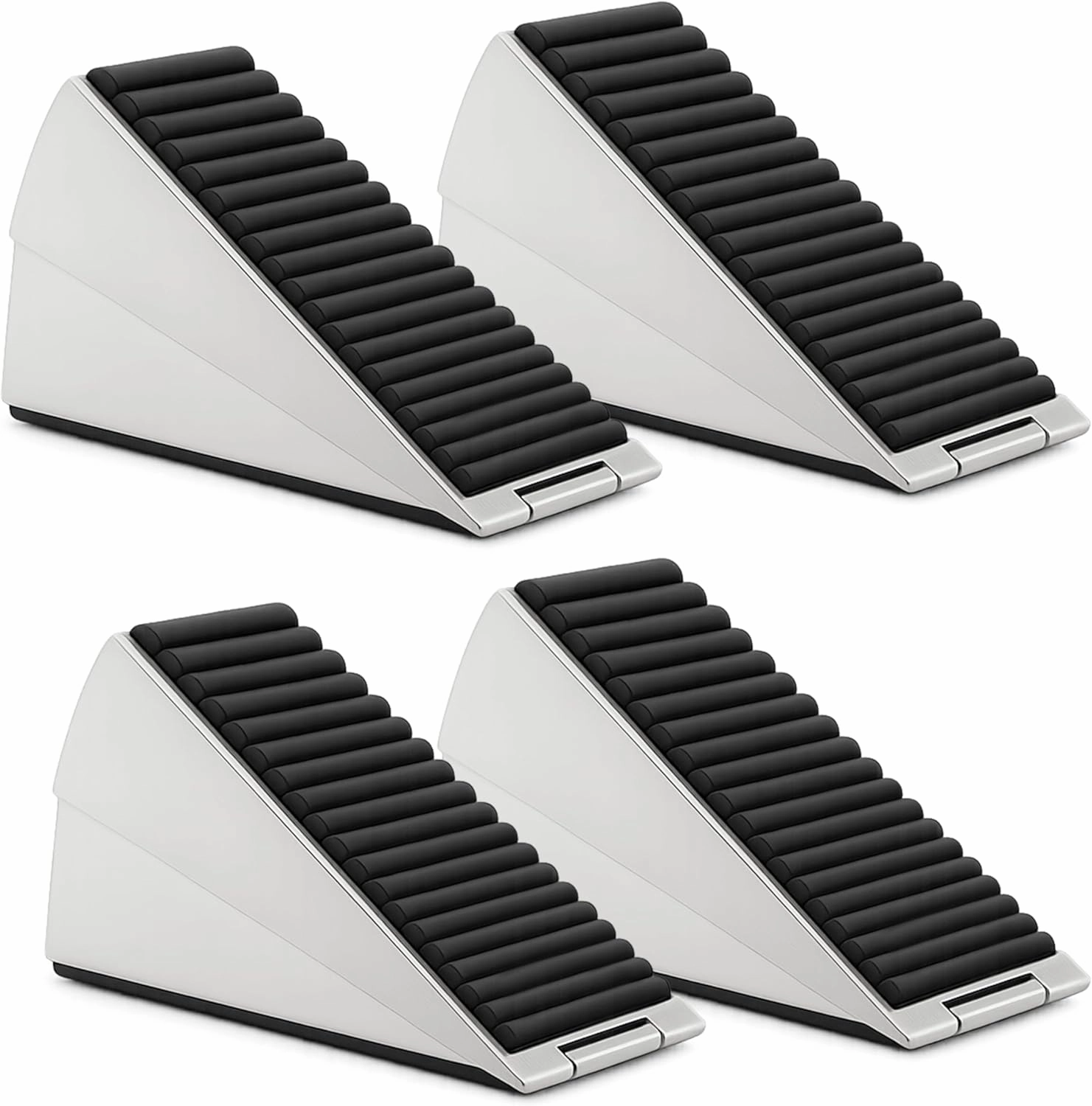 Rubber Door Stopper Wedge - 4 Pack Stainless Steel Heavy Duty Outdoor Door Stopper for Any Door, with Adjustable Height, Wave Pattern, Non-Slip Rubber Base, Spring Loaded and Multi-Angle