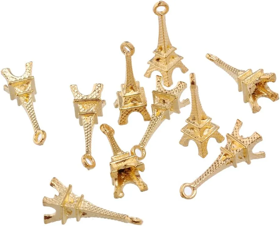 RUBYCA 60PCS Charm Pendant Eiffel Tower Tibetan Metal Beads Gold Color Jewelry Making Bracelet