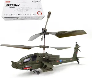 S109H Apache RC Helicopter, 2.4G 3CH Dual-Prop Gyro Stabilized Metal Aircraft with Bright Night Navigation Lights，Gifts for Men (RTF Version)