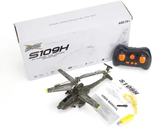 S109H Remote Control Helicopter for Adults, 2.4G RC 3CH Dual-Prop Gyro Stabilized Airplane Model with Bright Night Navigation Lights RC Helicopter Model - RTF Version/Army Green
