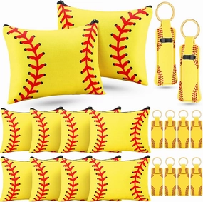 Saintrygo 20 Pieces Softball Cosmetic Bag Portable Makeup Bags Canvas Zipper Softball Bag Keychain Lipstick Holder Storage Case for Women, Girls, Team Player