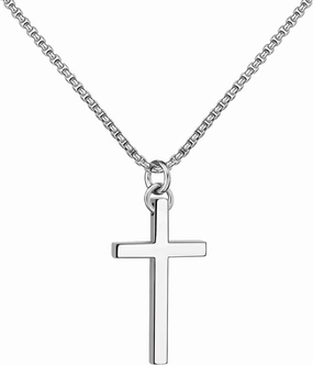 SanThree 3mm Pure Titanium Cross Necklace for Men Women Square Box Rolo Chain, Skin Friendly Solid Round Link Rolo Chain for Birthday Valentines Graduation Gifts, 23.62 Inches