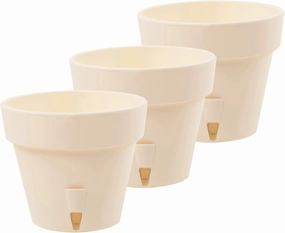 Santino Self Watering Planter Latina (6.9 Inch- Set of 3, Cream) Indoor/Outdoor Flower Pot with Bottom Watering and Water Level Indicator
