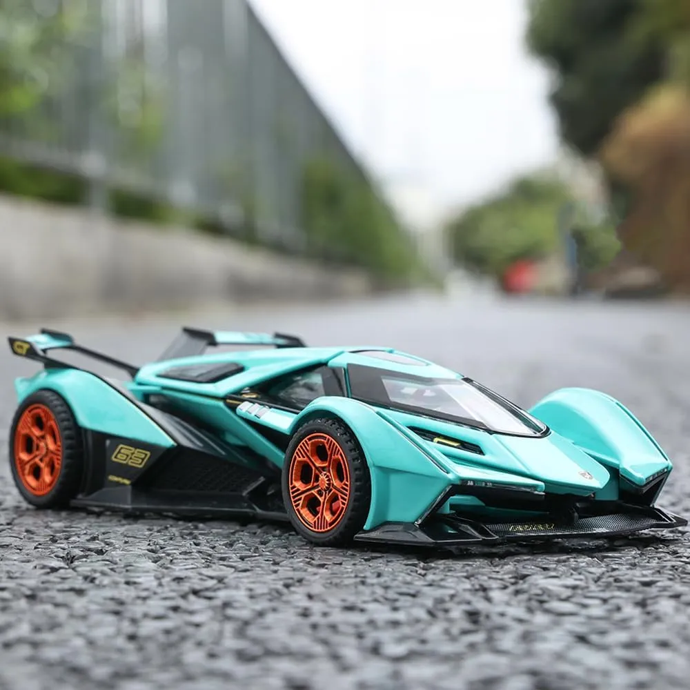 SASBSC Toy Cars Lambo V12 Sports Car Toy with Light and Sound Diecast Metal Model Cars for 3  Year Old Boys Pull Back Race Car Gift Toys for Kids Ages 3  (Blue)