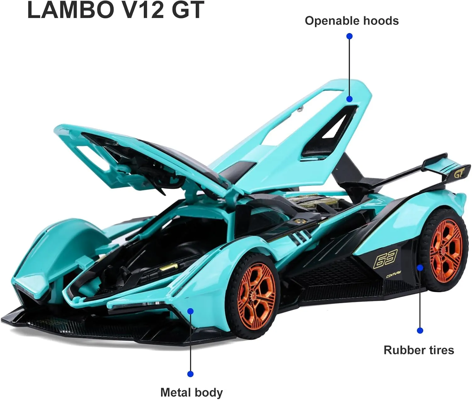 SASBSC Toy Cars Lambo V12 Sports Car Toy with Light and Sound Diecast Metal Model Cars for 3  Year Old Boys Pull Back Race Car Gift Toys for Kids Ages 3  (Blue)