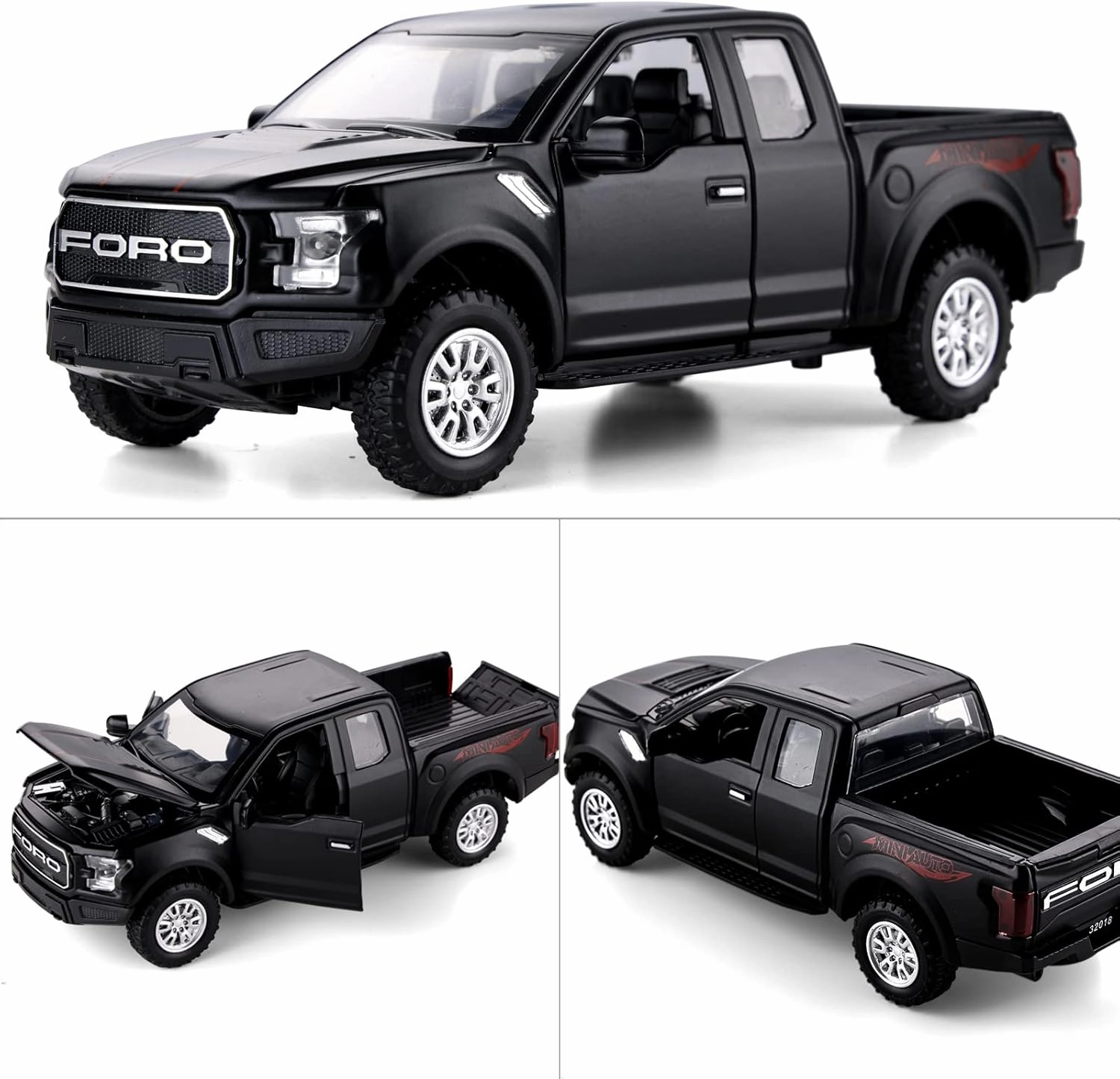 SASBSC F150 Pickup Truck Toys for Boys Age 3-8 Raptor Toy Trucks for Boy Ages 4-7 Diecast Metal Model Truck with Light and Sound Pull Back Toy Cars Gifts for 3  Year Old Kids (Black)