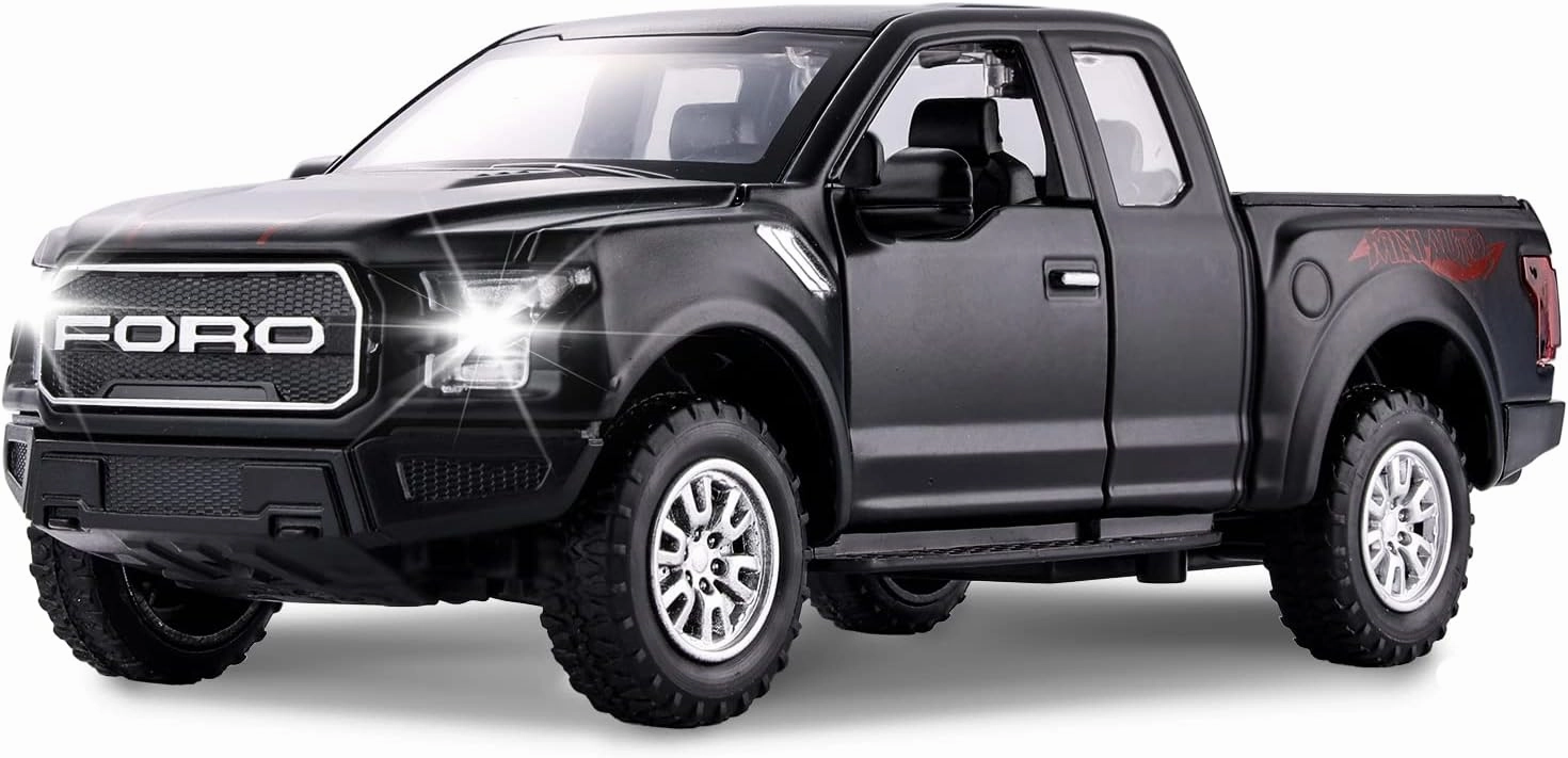 SASBSC F150 Pickup Truck Toys for Boys Age 3-8 Raptor Toy Trucks for Boy Ages 4-7 Diecast Metal Model Truck with Light and Sound Pull Back Toy Cars Gifts for 3  Year Old Kids (Black)