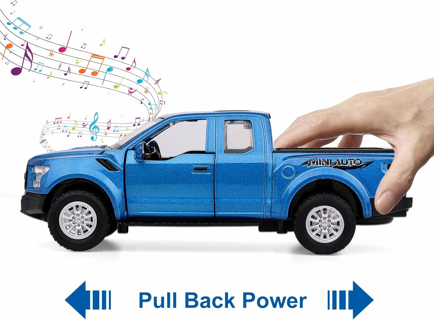 SASBSC F150 Pickup Truck Toys for Boys Age 3-8 Toy Trucks for Boy Ages 4-7 Diecast Metal Model Truck with Light and Sound Pull Back Toy Cars Gifts for 3  Year Old Kids(Blue)