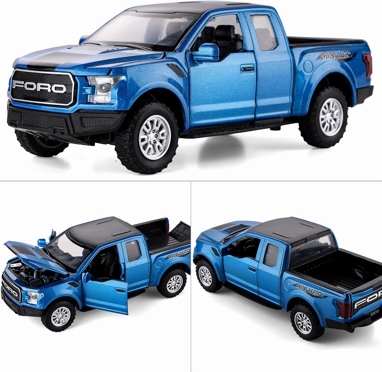 SASBSC F150 Pickup Truck Toys for Boys Age 3-8 Toy Trucks for Boy Ages 4-7 Diecast Metal Model Truck with Light and Sound Pull Back Toy Cars Gifts for 3  Year Old Kids(Blue)