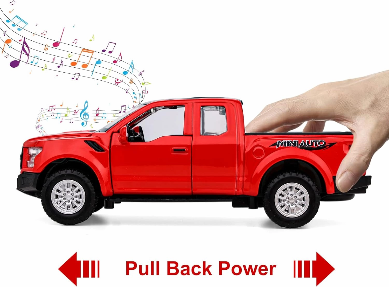 SASBSC F150 Pickup Truck Toys for Boys Age 3-8 Toy Trucks for Boy Ages 4-7 Diecast Metal Model Truck with Light and Sound Pull Back Toy Cars Gifts for 3  Year Old Kids(Red)