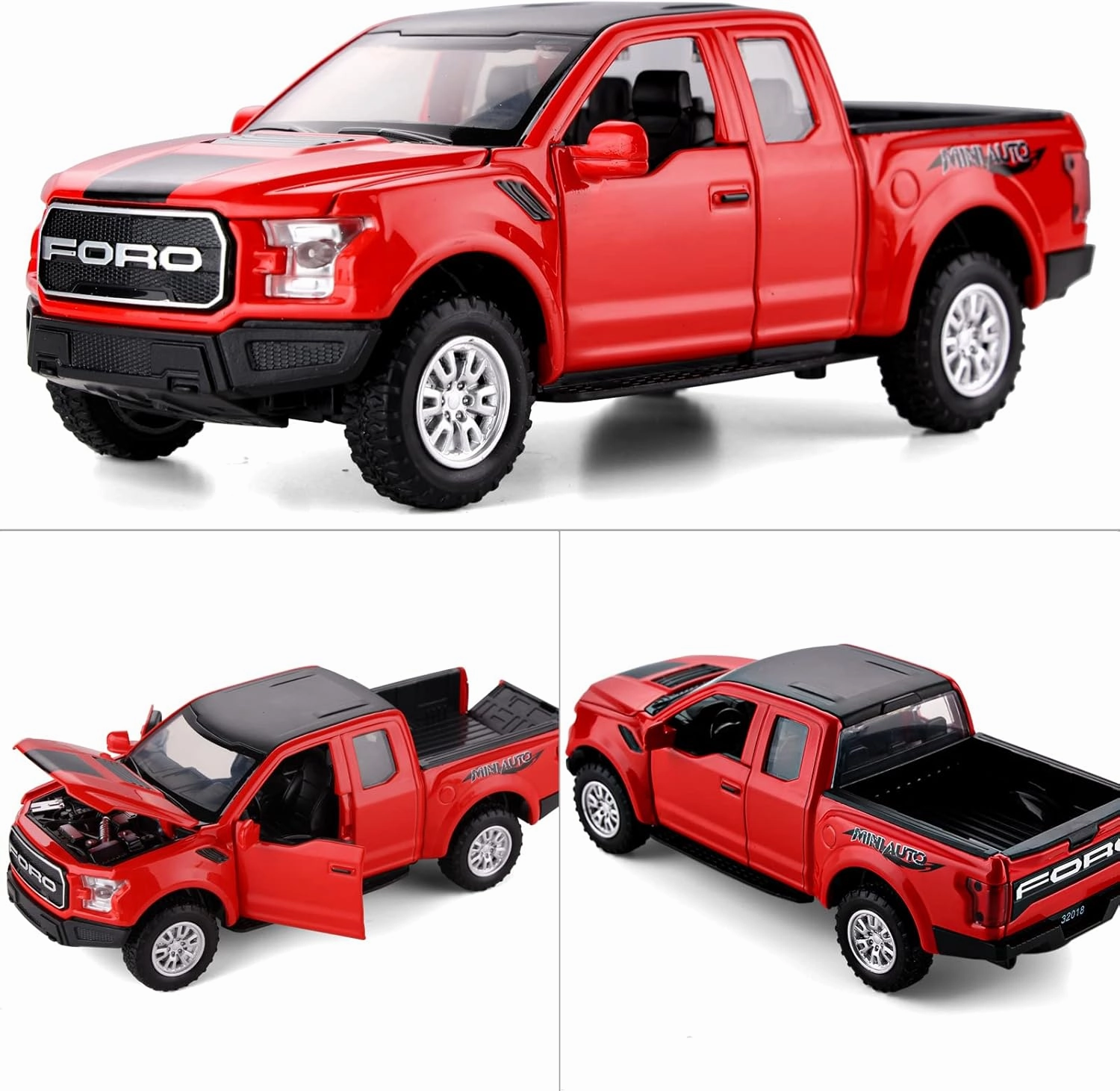 SASBSC F150 Pickup Truck Toys for Boys Age 3-8 Toy Trucks for Boy Ages 4-7 Diecast Metal Model Truck with Light and Sound Pull Back Toy Cars Gifts for 3  Year Old Kids(Red)