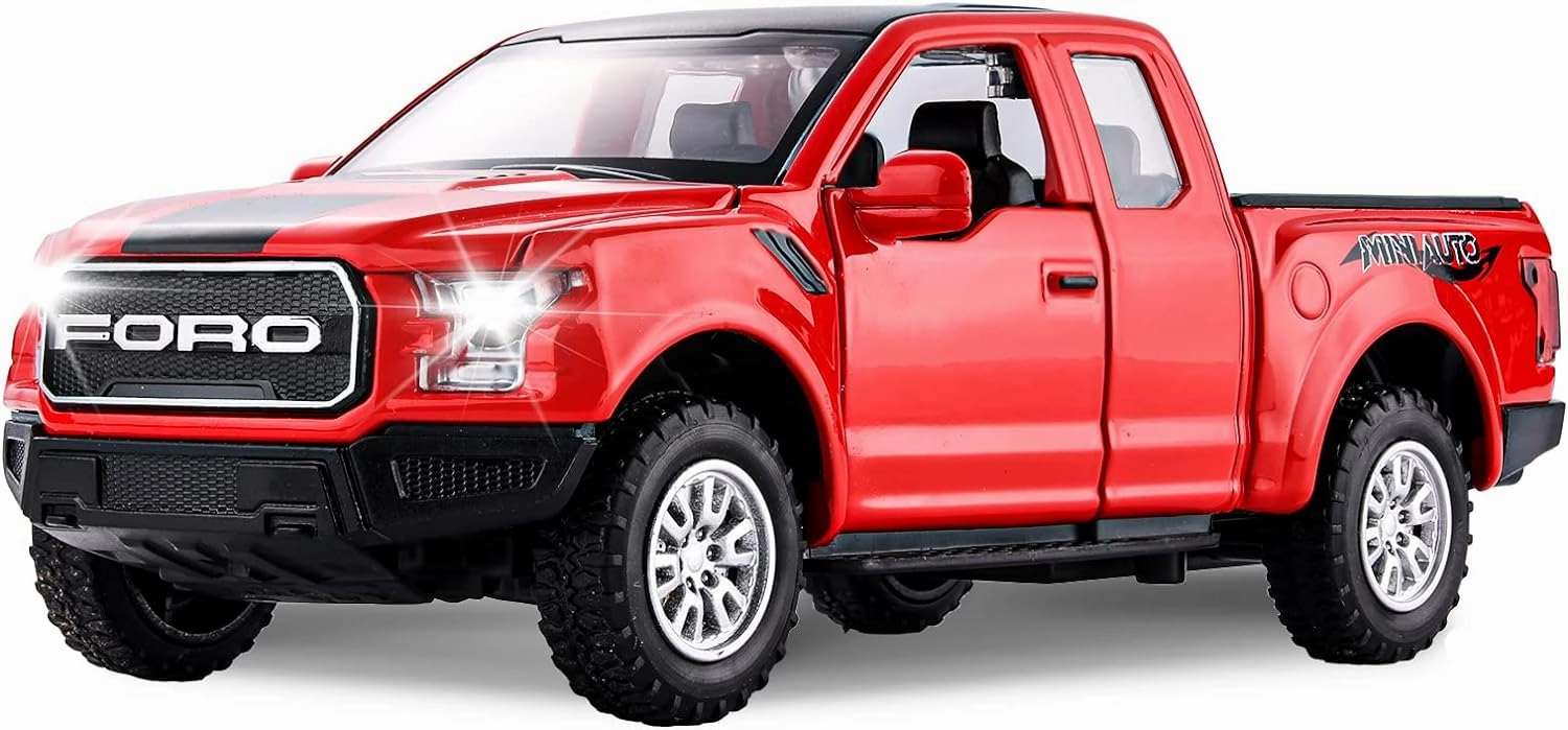 SASBSC F150 Pickup Truck Toys for Boys Age 3-8 Toy Trucks for Boy Ages 4-7 Diecast Metal Model Truck with Light and Sound Pull Back Toy Cars Gifts for 3  Year Old Kids(Red)