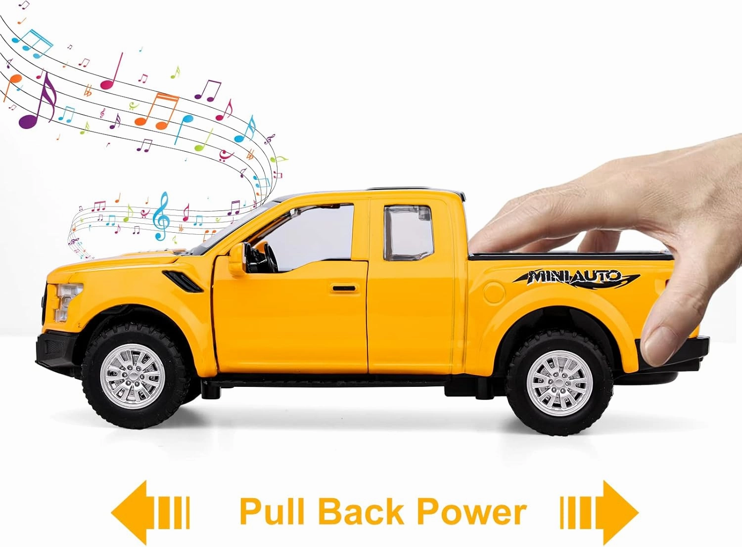 SASBSC F150 Pickup Truck Toys for Boys Age 3-8 Toy Trucks for Boy Ages 4-7 Diecast Metal Model Truck with Light and Sound Pull Back Toy Cars Gifts for 3  Year Old Kids (Yellow)