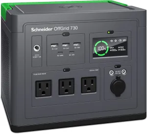 Schneider OffGrid Portable Power Station 700W, PPS730, Lightweight 738Wh Solar Generator: 3 AC Outlets, Quick Charge USB-C PD Port, Wireless Charging, LED Light for Outdoor Camping, RV, Home Backup
