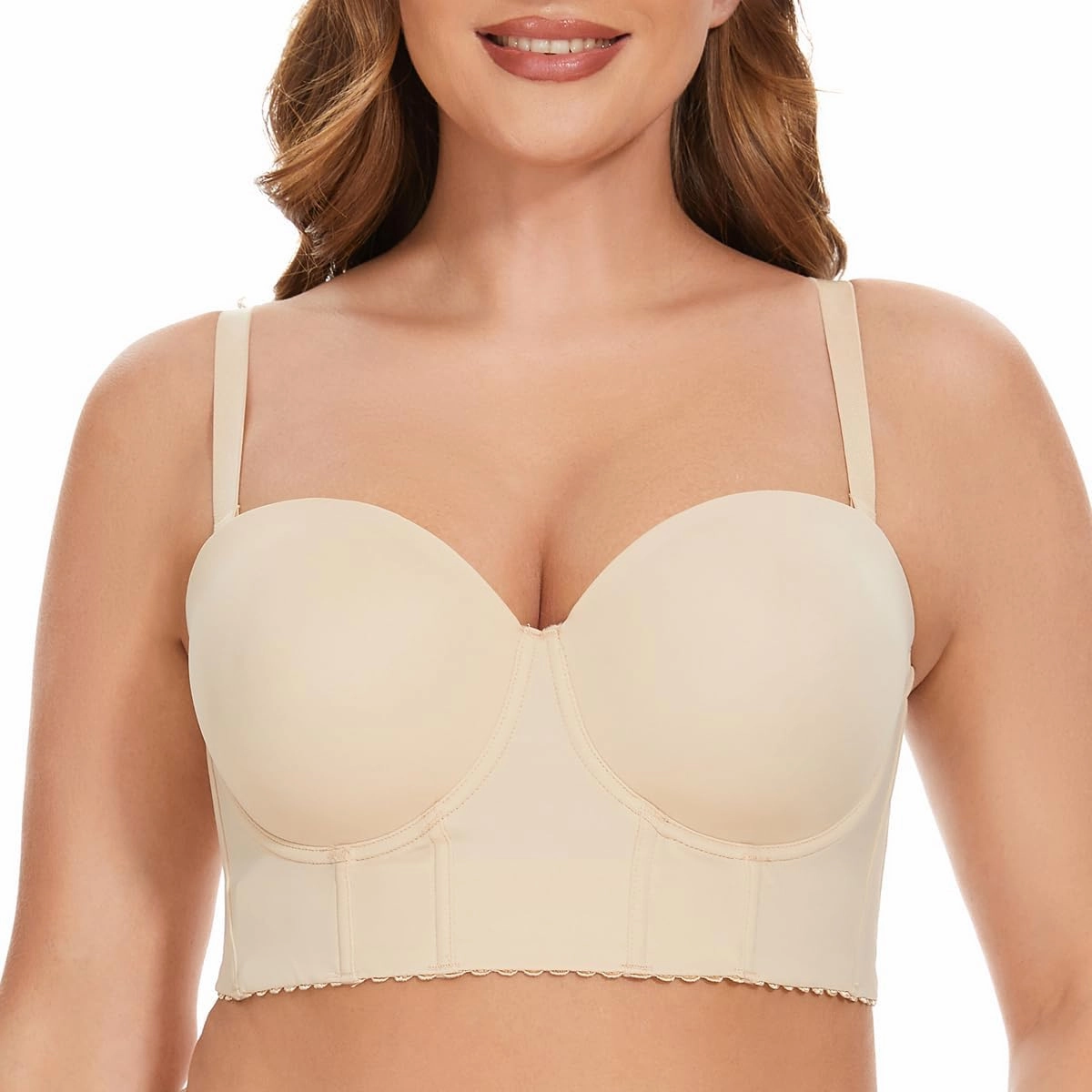 SEA BBOT Women Longline Strapless Bra Full Figure Corset Bra Hide Back Fat
