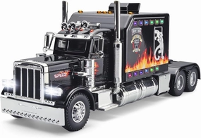 Semi Truck Toys for Boys Heavy Truck Tow Truck Toy,Metal Diecast Trucks Model with Light and Sound Pull Back Semi Truck Toy,Truck and Trailer Toys for Boys,Toy Trucks for Boys Age 4-7(Black)