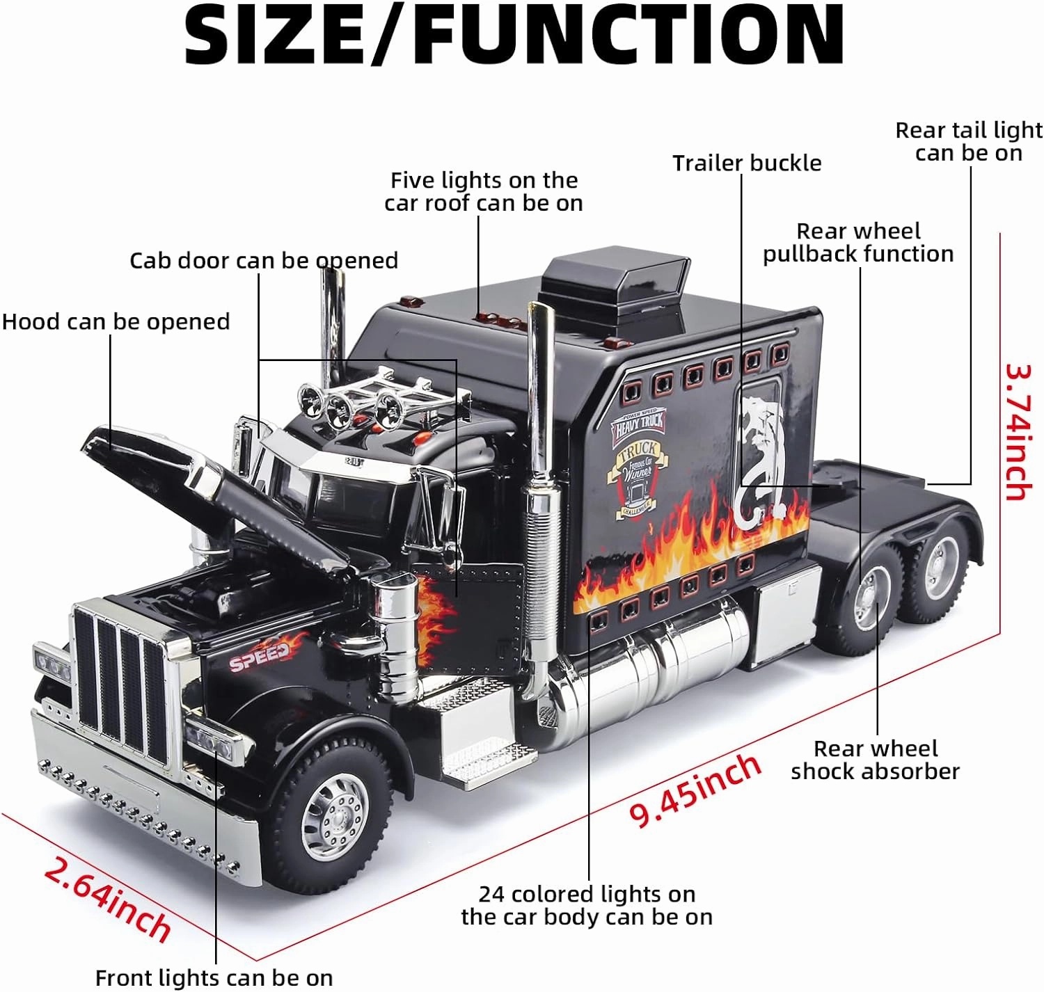 Semi Truck Toys for Boys Heavy Truck Tow Truck Toy,Metal Diecast Trucks Model with Light and Sound Pull Back Semi Truck Toy,Truck and Trailer Toys for Boys,Toy Trucks for Boys Age 4-7(Black)