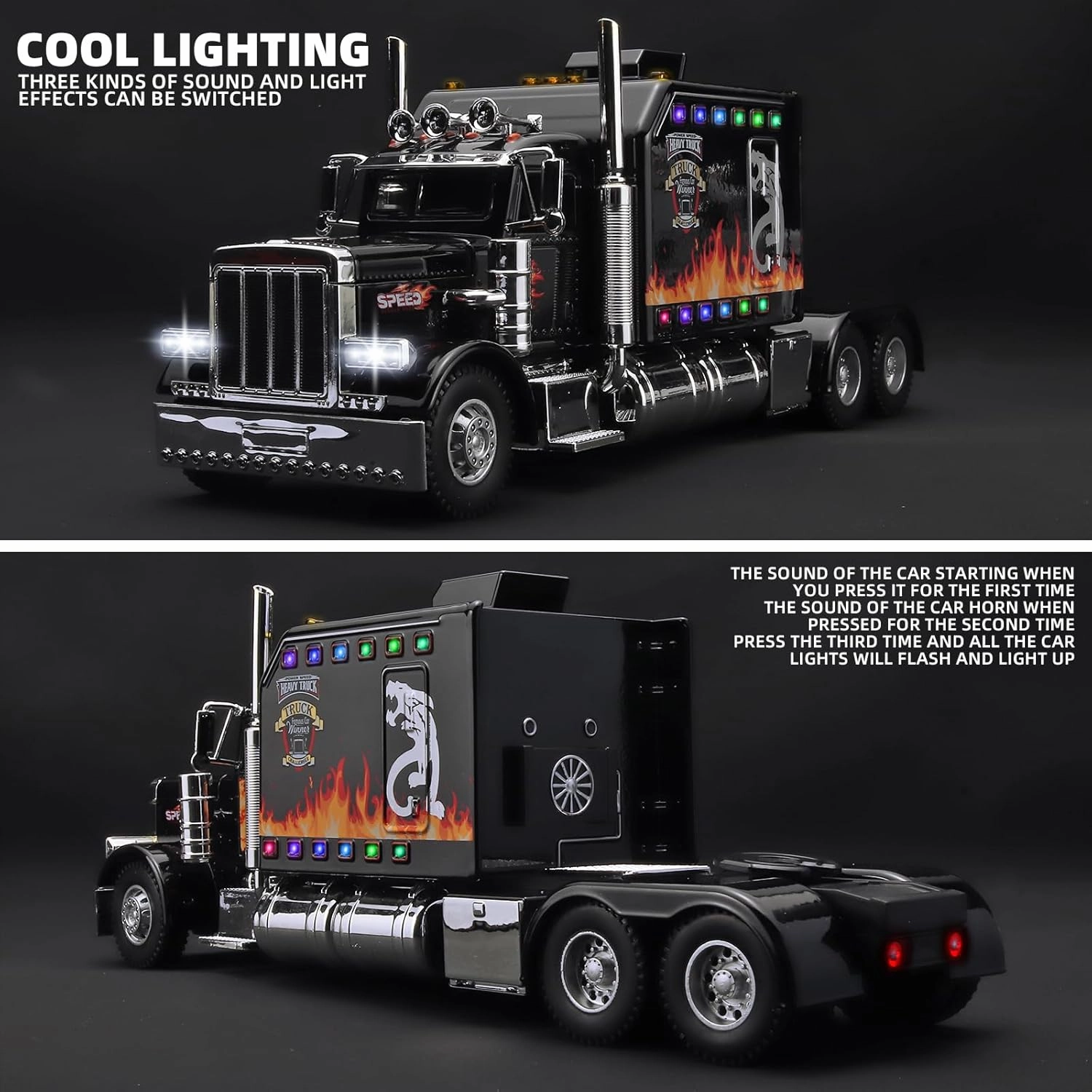 Semi Truck Toys for Boys Heavy Truck Tow Truck Toy,Metal Diecast Trucks Model with Light and Sound Pull Back Semi Truck Toy,Truck and Trailer Toys for Boys,Toy Trucks for Boys Age 4-7(Black)