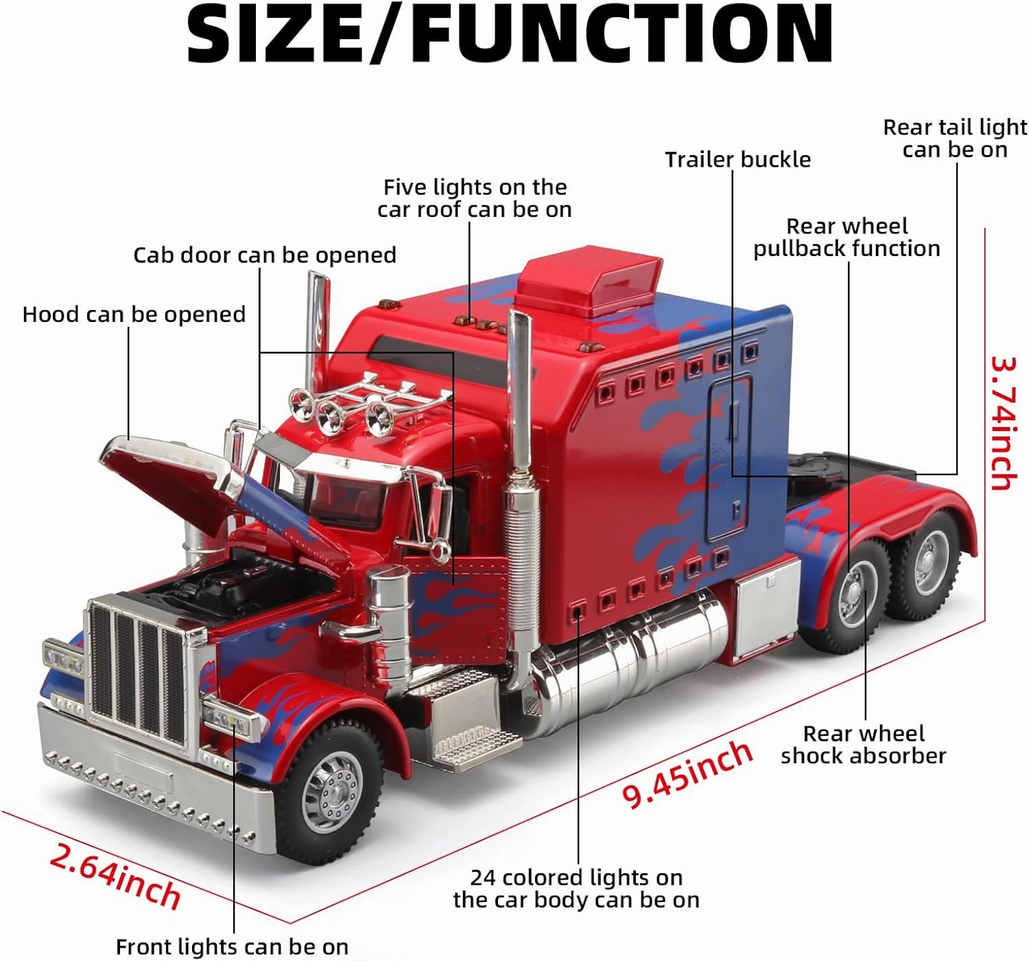 Semi Truck Toys for Boys Heavy Truck Tow Truck Toy,Metal Diecast Trucks Model with Light and Sound Pull Back Semi Truck Toy,Truck and Trailer Toys for Boys,Toy Trucks for Boys Age 4-7(Red)