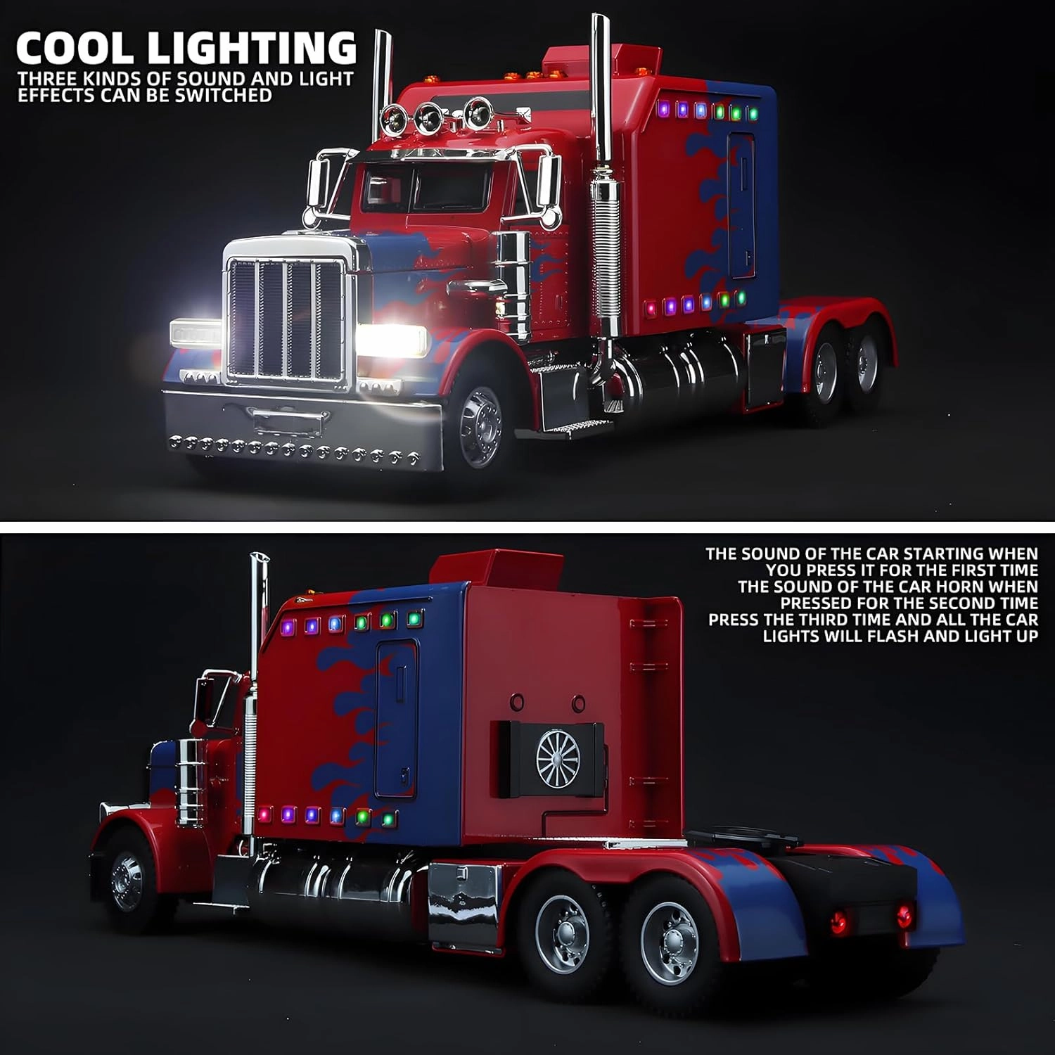 Semi Truck Toys for Boys Heavy Truck Tow Truck Toy,Metal Diecast Trucks Model with Light and Sound Pull Back Semi Truck Toy,Truck and Trailer Toys for Boys,Toy Trucks for Boys Age 4-7(Red)