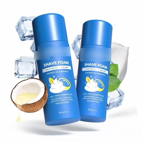 Sensitive Shave Foam For Men, Pack of 2, Alcohol Free, 200 g (Each), Shave Sensitive Foam Menthol for Men, Coconut Oil Enriched, No Alcohol and No Artifical Colour