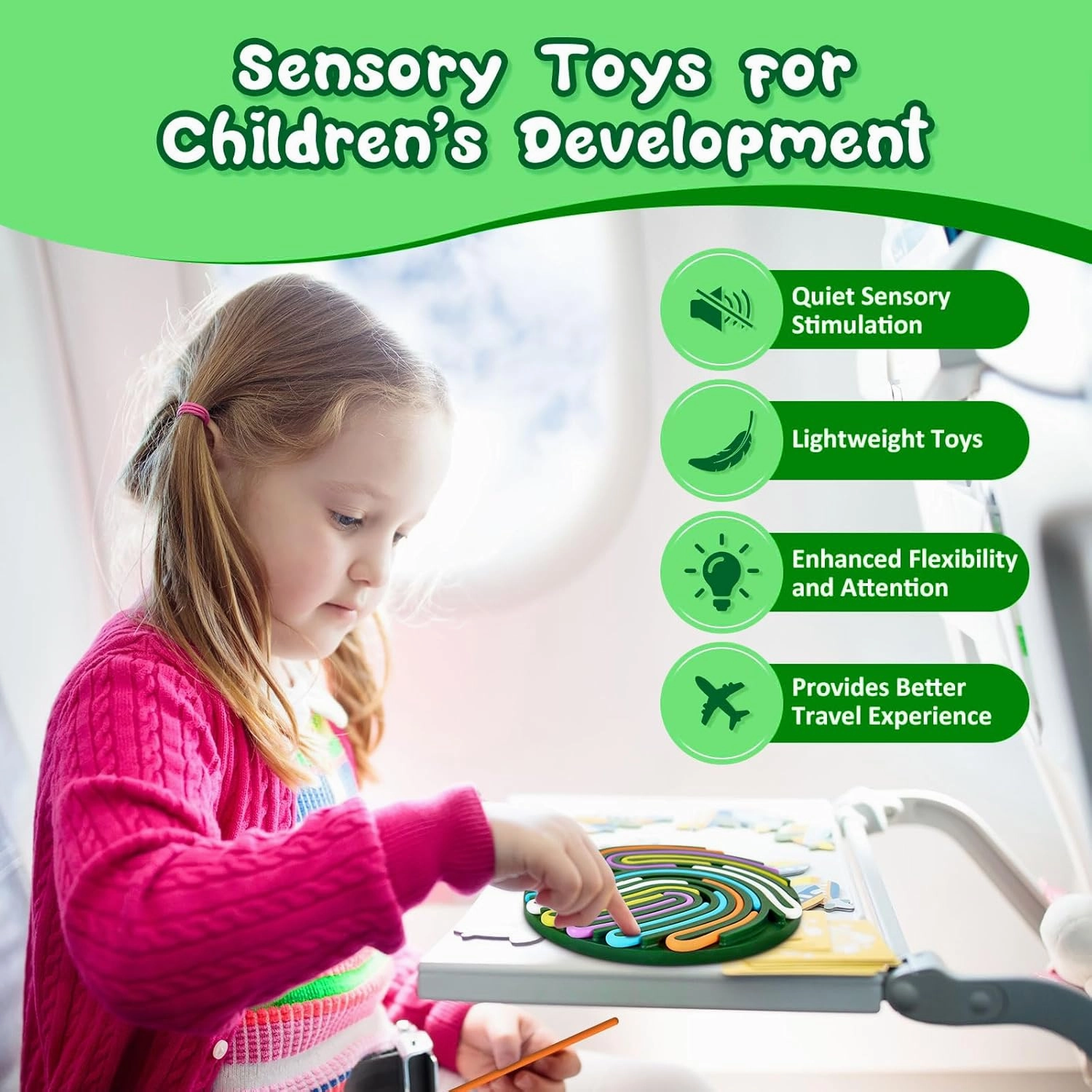 Sensory Activity Board,Gapiks Fidget Toys, Busy Board for Stress Relief, Anxiety, ADHD and Calm Down,Autism Sensory Products for Kids 3 &Adults,Fidgets Pad |Portable Travel Bag| 13 Strings(Dark Green)