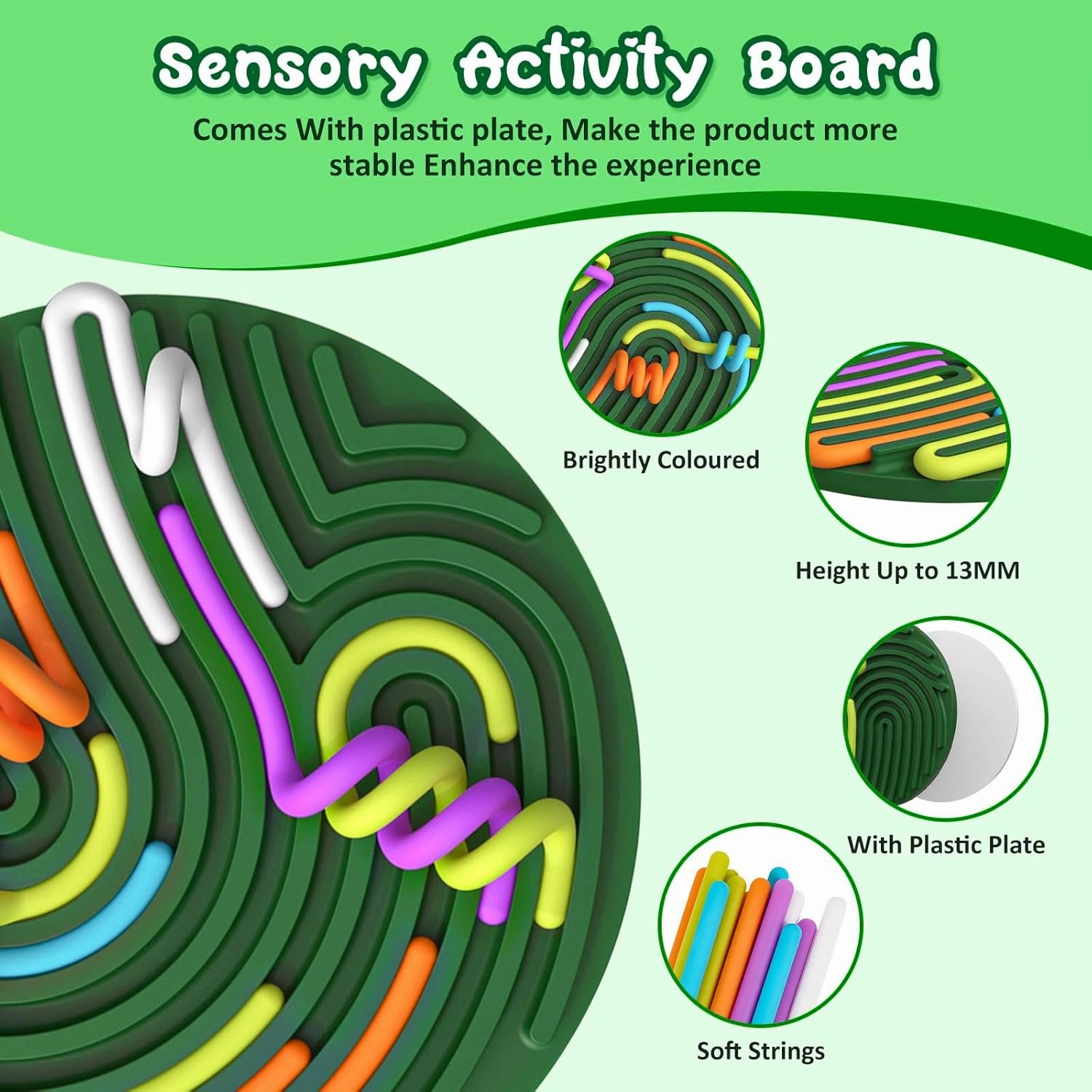 Sensory Activity Board,Gapiks Fidget Toys, Busy Board for Stress Relief, Anxiety, ADHD and Calm Down,Autism Sensory Products for Kids 3 &Adults,Fidgets Pad |Portable Travel Bag| 13 Strings(Dark Green)