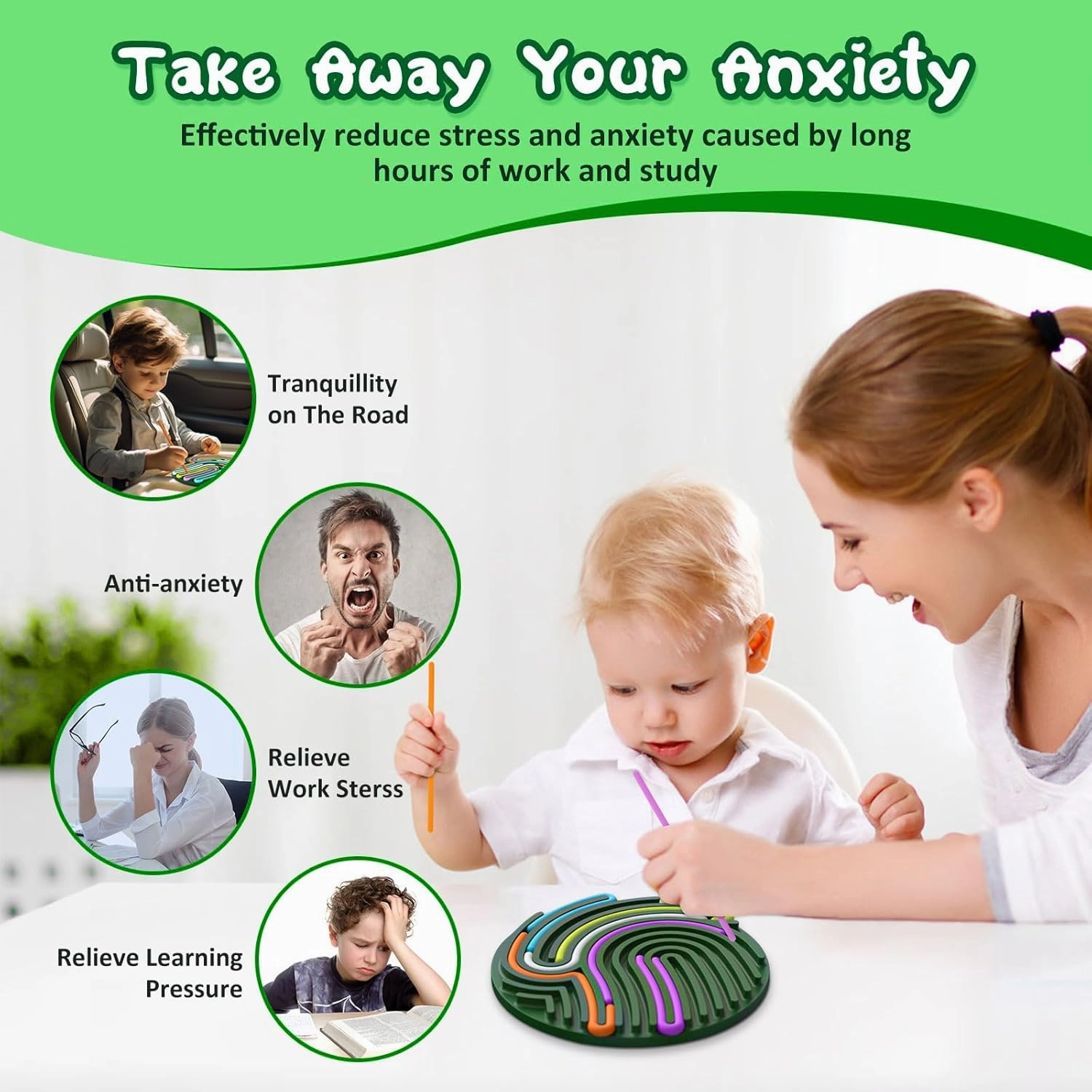 Sensory Activity Board,Gapiks Fidget Toys, Busy Board for Stress Relief, Anxiety, ADHD and Calm Down,Autism Sensory Products for Kids 3 &Adults,Fidgets Pad |Portable Travel Bag| 13 Strings(Dark Green)