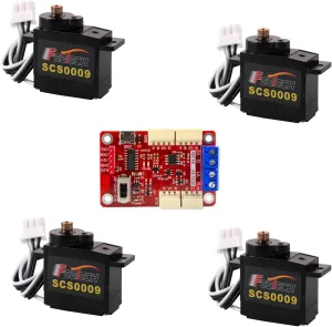 Series Bus Servo Set 2.5KG Torque 6V 9G Micro Servos Metal Gear 360° Magnetic Encoder, Signal Converter TTL/RS485 Feedback for RC Helicopter Robot (4 Servos 1signal Conversion Board)