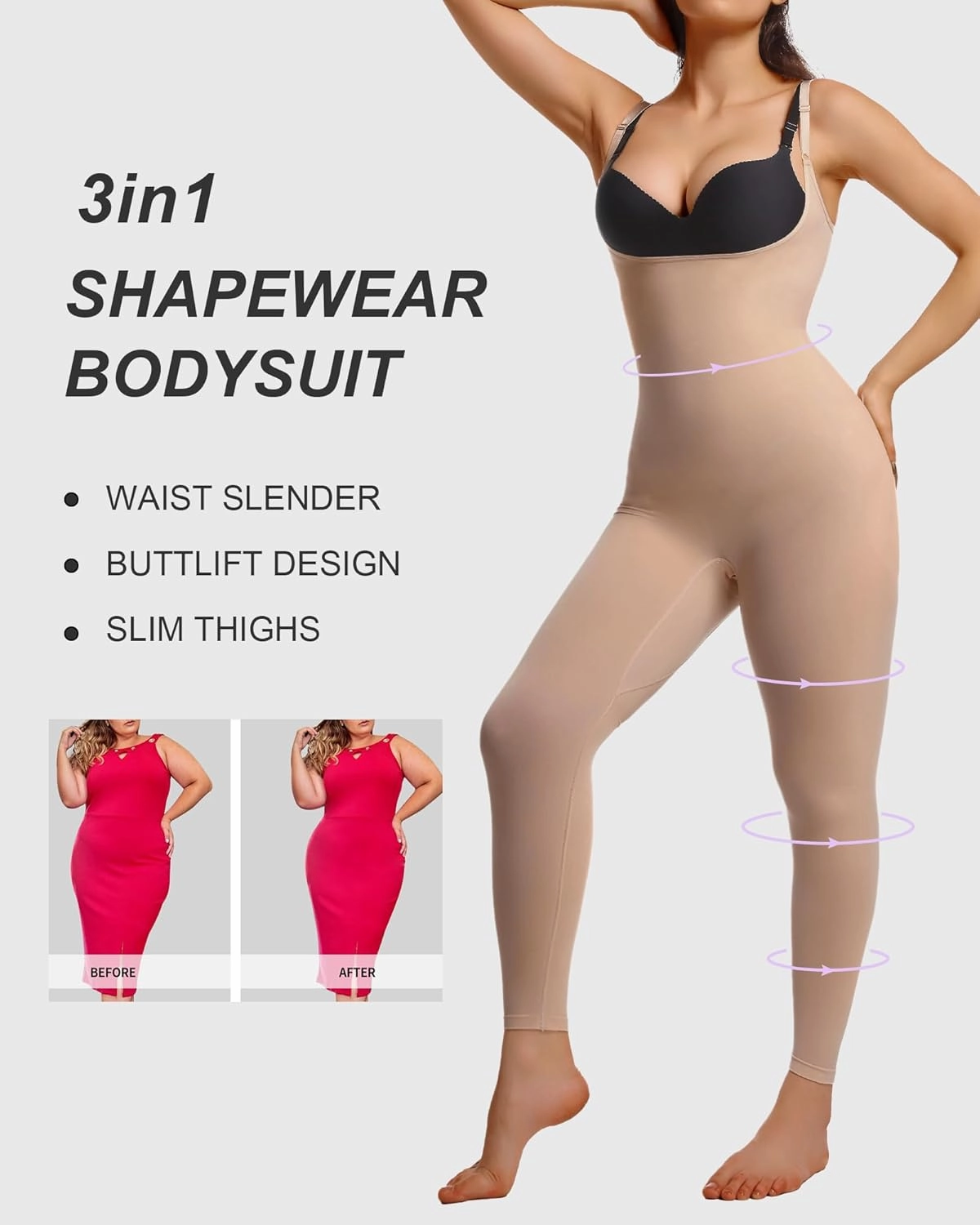 SHAPERX Hourglass Leggings 360 Compression 2 Sizes Look Full Body Shaper Breathable No Roll Down