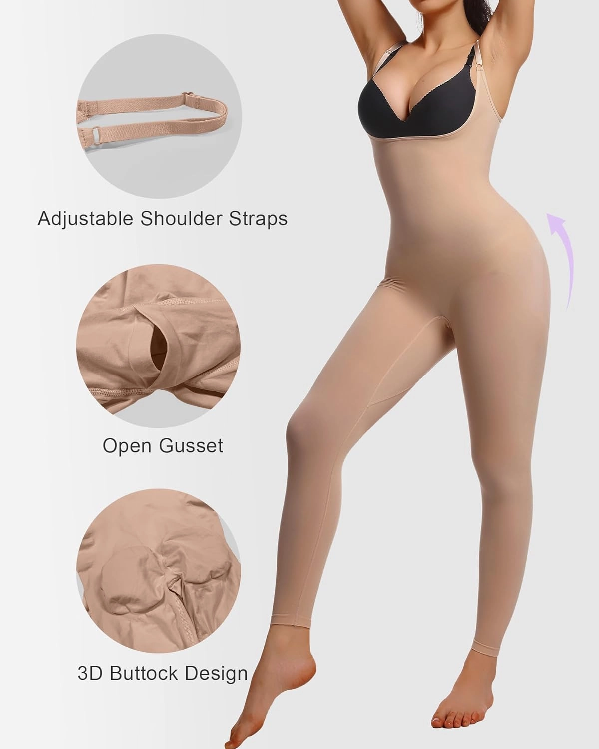 SHAPERX Hourglass Leggings 360 Compression 2 Sizes Look Full Body Shaper Breathable No Roll Down
