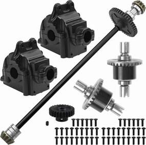 ShareGoo Metal Gearbox Housing Differential Cover & Differential Gear Set & Central Drive Shaft Compatible with WLtoys 144010 144001 144002 1/14 RC Car Upgrade Part (Black)